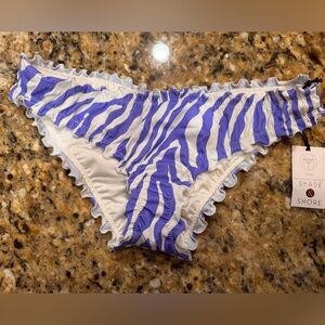 Bikini Swim Bottom Zebra Stripe Purple White Ruffle NWT Shade & Shore Size S